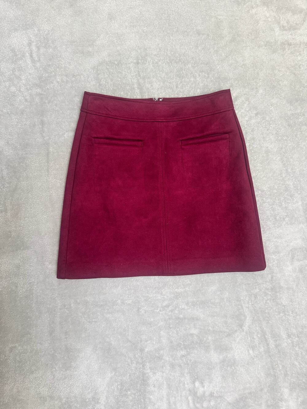 LOFT Womens Burgundy A-Line Mini Skirt Size 4 Stretch Cotton Rayon Work Career